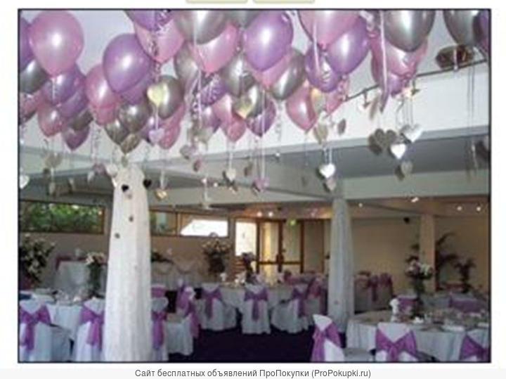 Вальс шаров. Оформление шарами свадебного зала под потолком. Парк Хаус вальс шаров.